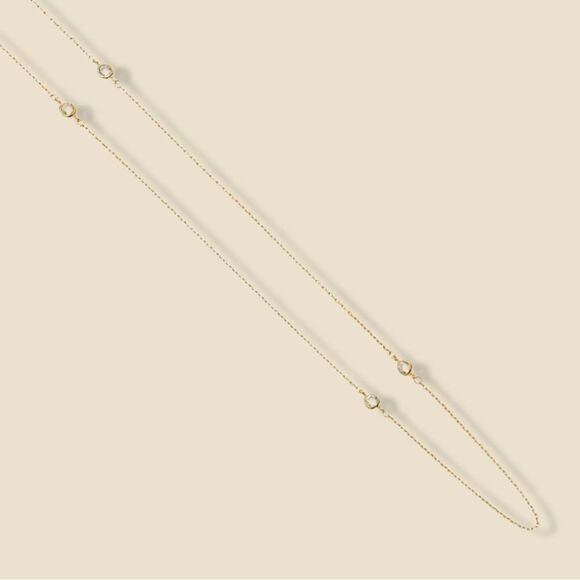 14k Solid Gold Bezel By The Yard Strand Necklace | Birthday Gift | Genuine Gold - Picture 4 of 5